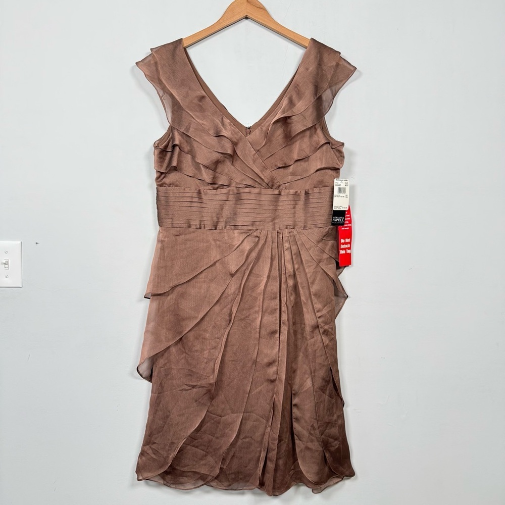Adrianna Papell Ruffled Detail Brown/Copper Dress, Size 16, NWT